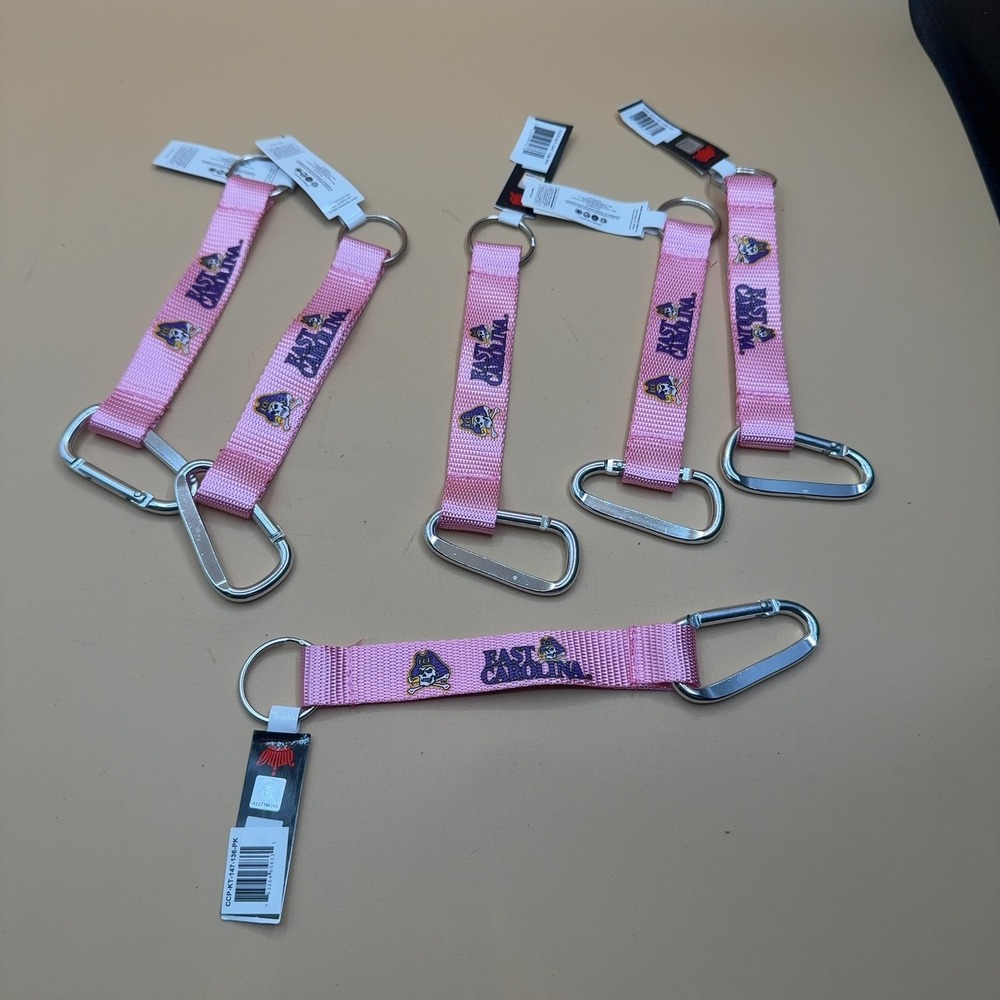 (6) ECU East Carolina Pirates Carabiner Keychain Pink Nylon Strap NCAA Lot of 6